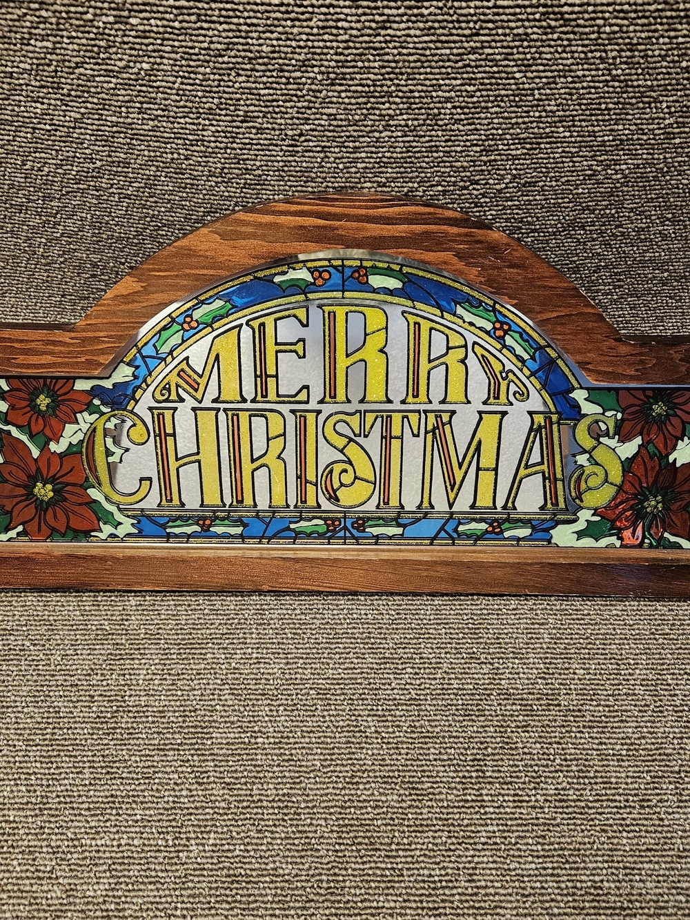 Vintage Mirror With "Merry Christmas" Stain Glass Look